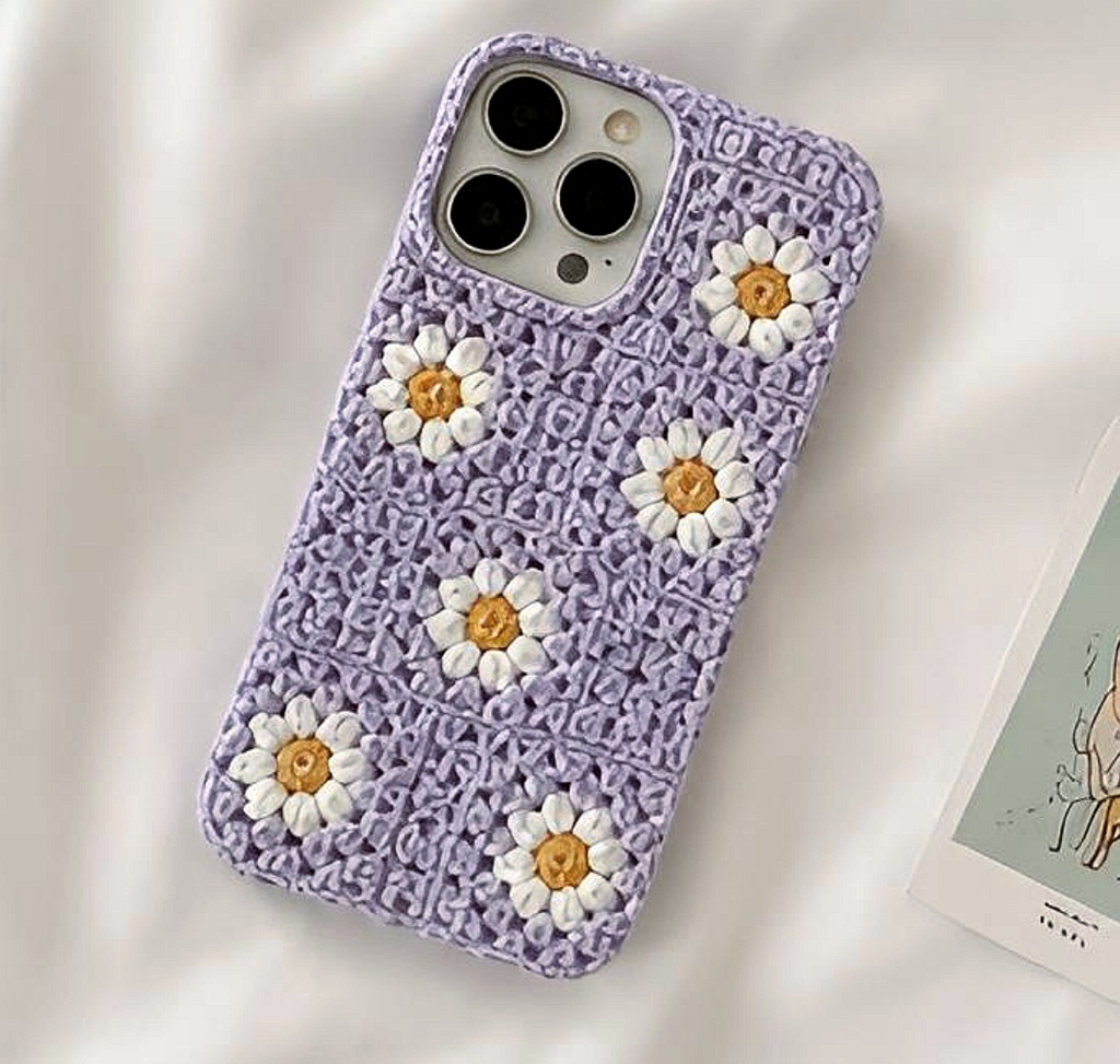 Handmade Crochet Lavender Daisy Phone Case