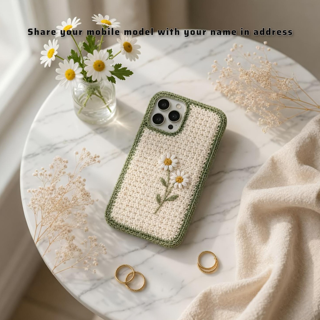 Handmade Crochet Lavender Daisy Phone Case