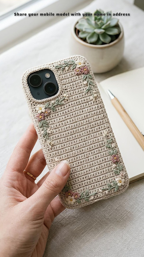 Handmade Crochet Lavender Daisy Phone Case